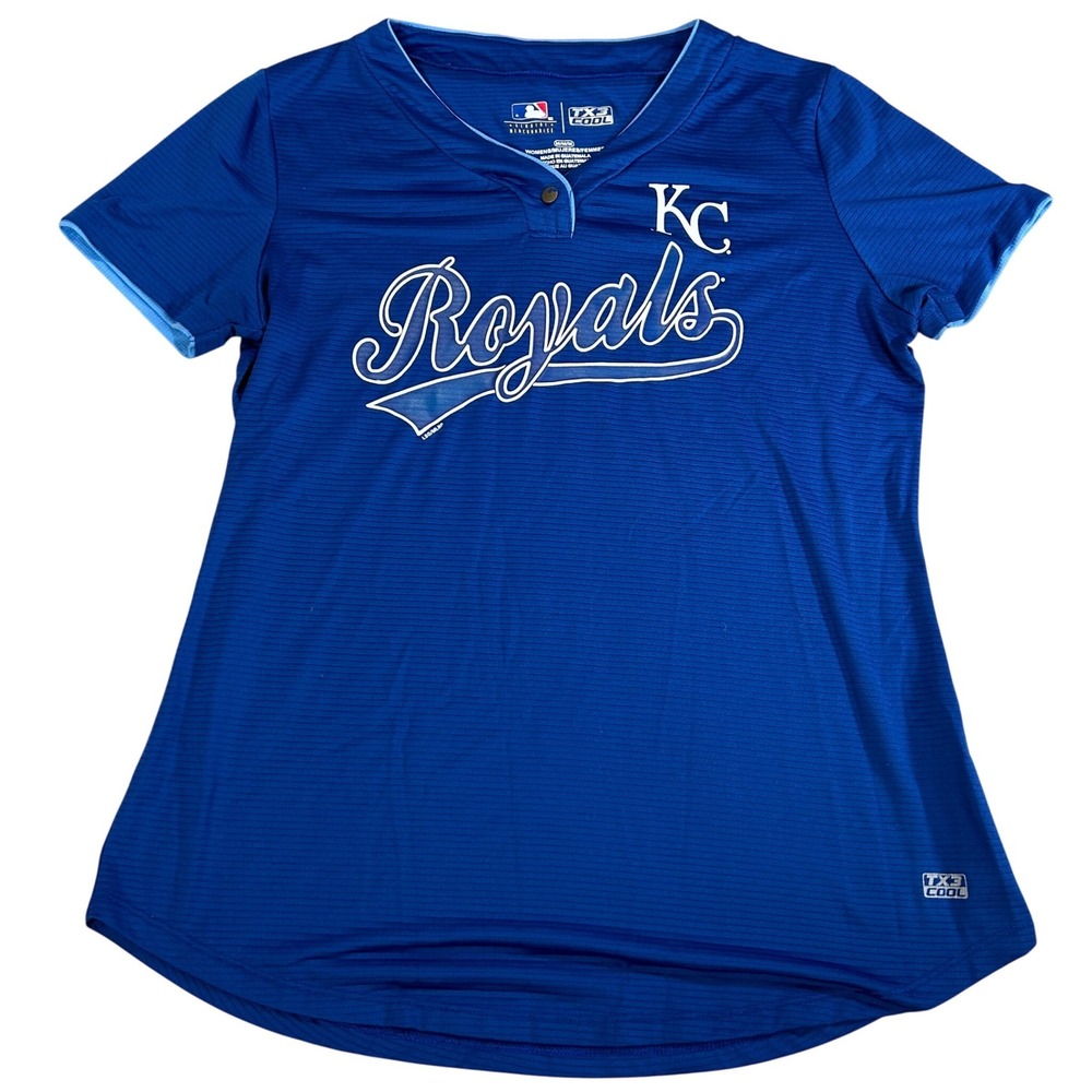 MLB Kansas‎ City Royals Womens Medium Royal Blue TX3 Cool Henley Jersey Shirt